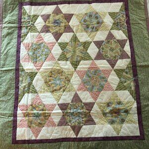 Homemade Quilt 50" x 58" Purple & Green Quilt Quality Cotton #701